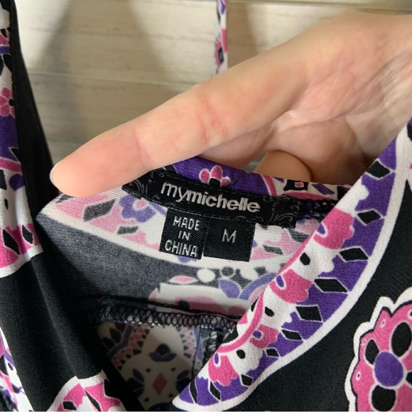 My Michelle Pink Purple Floral Geometric Print Halter Neck A Line Maxi Sundress - Picture 8 of 8